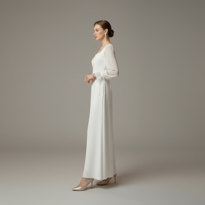 Elegante Bruiloftsgastjurk met Lange Mouwen | Maxi Jurk