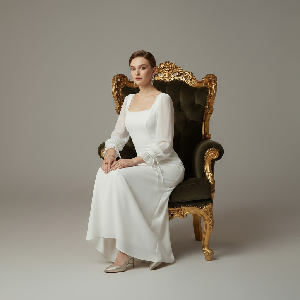 Elegante Bruiloftsgastjurk met Lange Mouwen | Maxi Jurk